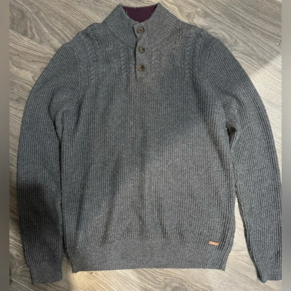 Ted Baker wool blend pullover. Grey charcoal cable knit USXL (fits more like L)